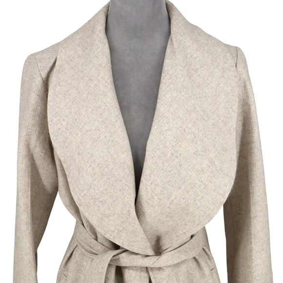 Chicwish Jacket Womens XL Ivory Short Coat Wool Blend Lined Open Front Belted - Picture 7 of 16